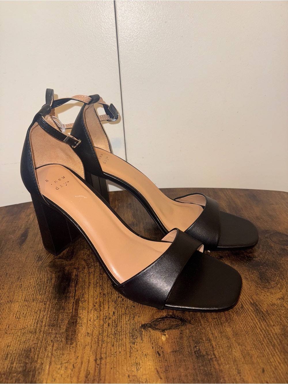 A New Day Black Block Heel Ankle Strap Sandals Sz 11